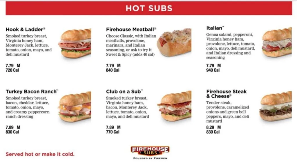 Firehouse subs menu with prices